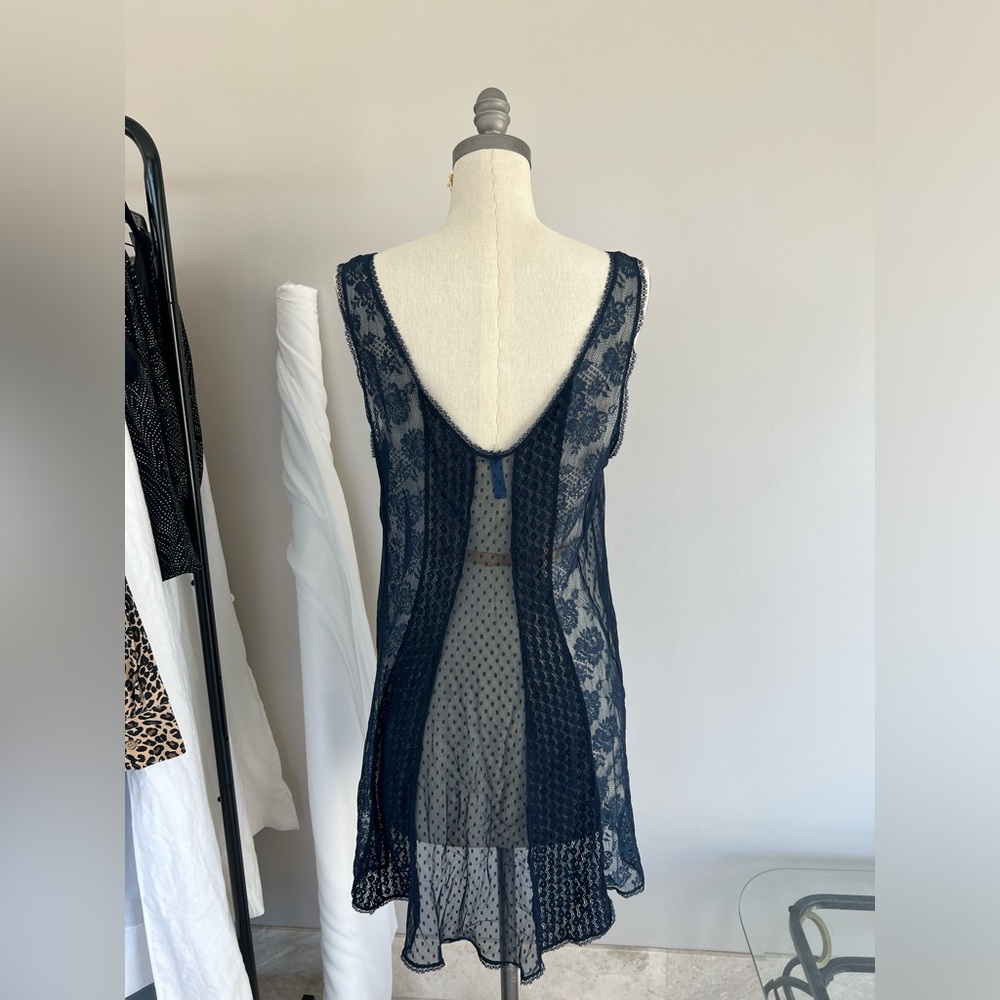 FREE PEOPLE Navy Lace swimsuit coverup bikini cover slip dress Sleeveless Dress